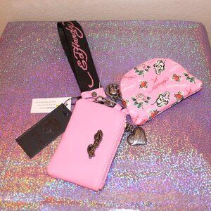 Ed Hardy Wallet Coin Purse Detachable Strap Set NWT